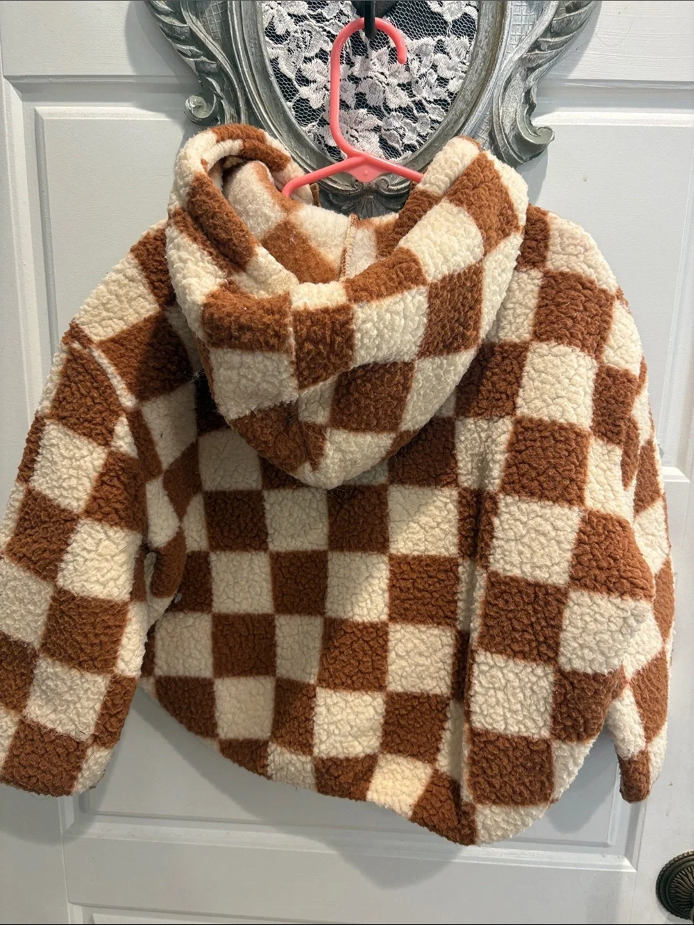 GAP Kids Brown & Cream Checkered Sherpa Half-Zip Pullover
